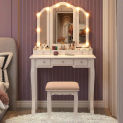 Longtesun Makeup Vanity Set Teen Vantity Set White Vanity Desk with Mirror and Lights Vanity Table with Lights Makeup Vanity wi