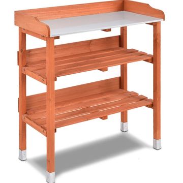 Goplus Costway Garden Wooden Potting Bench Work Station Table Tool Storage Shelf W/Hook