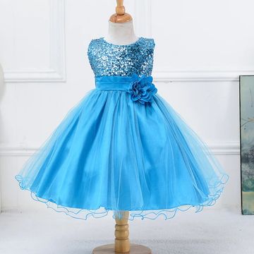 Girl's Sequined Flower Decorated Dress