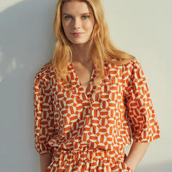 100% COTTON GEOMETRIC-PRINT SHIRT TERRACOTTA