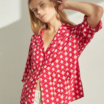 FLOWY GEOMETRIC-PRINT SHIRT FUCHSIA