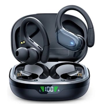 Bluetooth 5.3 True Wireless Earphones - Headphones with Mic, Button Control, Noise Reduction, Earhooks, and Waterproof Design