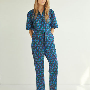 ETHNIC-PRINT JUMPSUIT NAVY