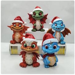 New Christmas Dragon Decorative Figurine - Dinosaur Elf Sculpture for 2023 Navidad Desk Ornament and Home Decor