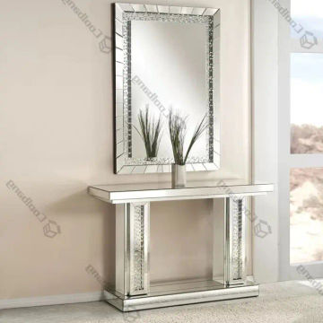 Wholesale modern glass furniture Modern Mirrored Furniture Crushed Diamond Silver Console Table for Living Room