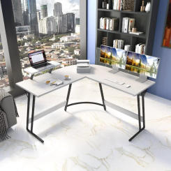 Vineego L-Shaped Computer Desk Modern Corner Desk with Small Table,White office desk  gaming desk