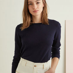 100% ORGANIC-COTTON SWEATER WITH ROUND-NECK NAVY