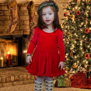 Toddler Christmas Dress Girls Velour Dress Backless with Bow Long Sleeve Christmas Party Dress