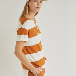 STRIPED V-NECK T-SHIRT ECRU