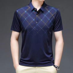2024 Men's Summer New Plaid Printed Lapel Polo Shirt Youth Slim Fit Business Casual Men's Short Sleeve T-shirt