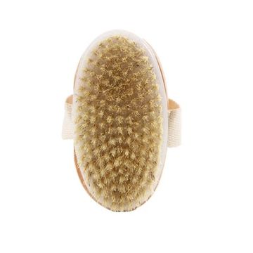 Wet Dry Skin Body Brush with Natural Pig Bristles - Exfoliating and Massaging Tool for Skin Cleaning, Cellulite, and Lymphatic Drainage