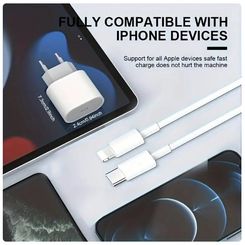 Fast Charger for iPhone - 20W Wall Charger with Type C Cable - Compatible with iPhone 14, 13, 12, 11 Pro Max, XR, XS, iPad