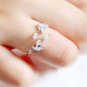 925 Sterling Silver Handmade Olive Leaf CZ Zircon Resizable Ring - Trendy Female Jewelry Gift