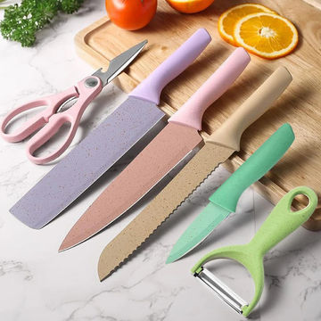 Colorful Macaron Stainless Steel Kitchen Knife Set with Scissors - 6 Piece Set