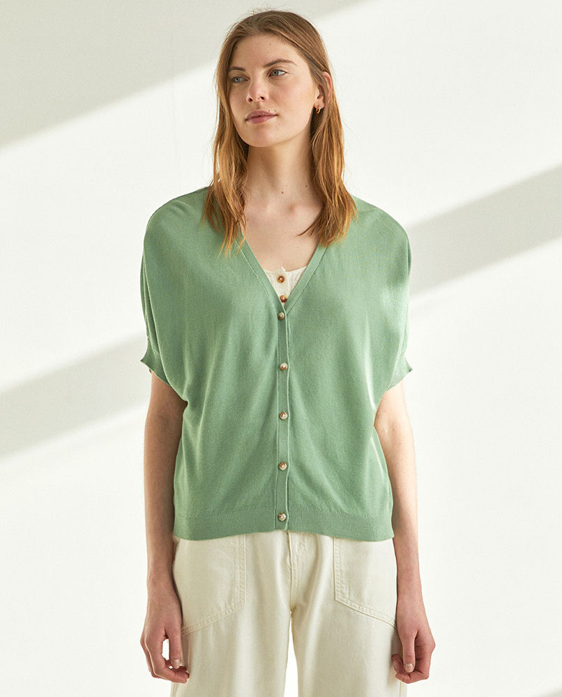 SHORT-SLEEVE CARDIGAN GREEN