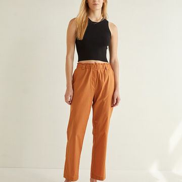 100% COTTON TROUSERS WITH ELASTIC WAISTBAND POPLIN