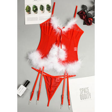 Christmas Sheer Attractive Hot Lingerie Three-Piece Set