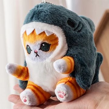 Cartoon Cute Shark and Fried Shrimp Cat Plush Doll Pendant: Adorable 12cm Charm Package Pendant
