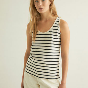 ORGANIC-COTTON CAMISOLE TOP ECRU BLACK STRIPES