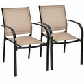 Goplus Set of 2 Patio Dining Chairs Stackable with Armrests  Brown