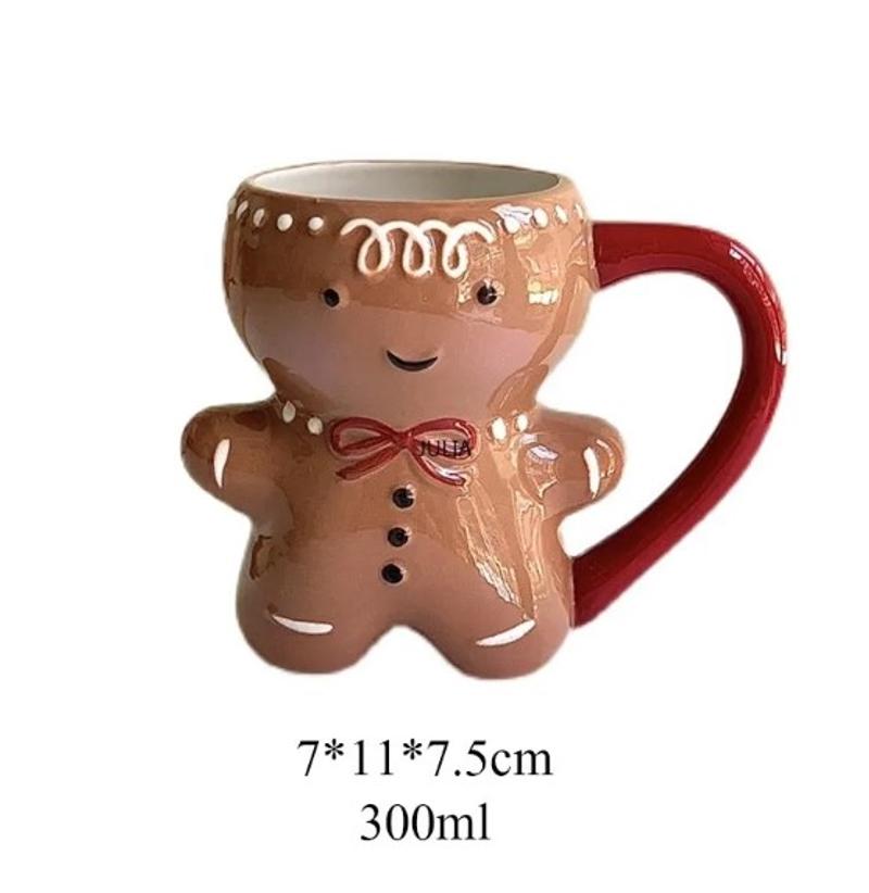 Description Picture 3 of item300ml Gingerbread Man Mug - 3D Ceramic Cup for Christmas, Cartoon Design for Coffee, Milk, and Water