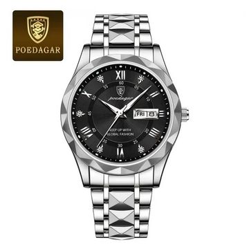 POEDAGAR Luxury Men's Watch - Waterproof, Luminous, Stainless Steel Quartz Wristwatch with Date and Week Display