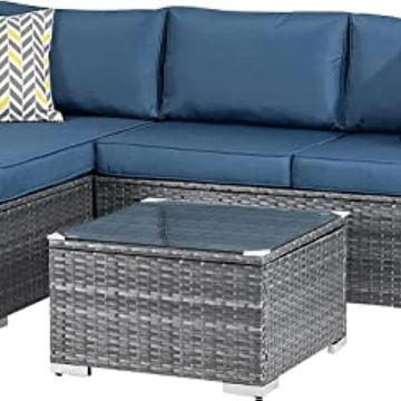 Shintenchi Patio Furniture Sets 3 Pieces Outdoor Sectional Sofa Silver All-Weather Rattan Wicker Sofa Small Patio Conversation
