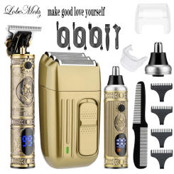 Lobemoky 2024 3 in 1 Professional Barber Hair Clipper Set Rechargeable Electric Finish Cutting Machine Beard Trimmer Shaver set