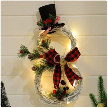 Christmas Luminous Snowman Wreath Garland with LED Lights - Perfect Door Decoration for a Radiant Home Window, Wall, Background