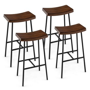 Goplus Costway Set of 4 Industrial Saddle Stool Bar Height Chair, Bar Stool w/ Metal Frame