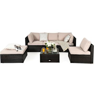 Goplus 6PCS Outdoor Patio Rattan Furniture Set, Cushioned Sectional Sofa