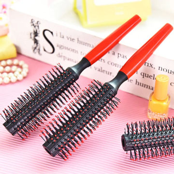 Professional Plastic Round Brush Comb Spiral Roller Curly Hair Combs Massager Hairbrush Dressing Salon Barber Comb Hairstyle red