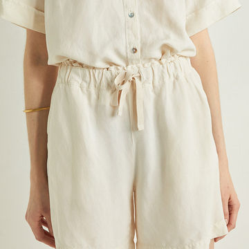 100% LINEN FLOWY SHORTS NATURAL