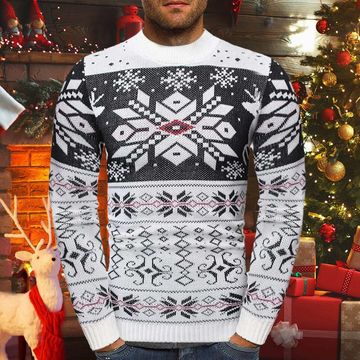 Men's Winter Christmas Fashion European American Pullover Sweater With Crew Neck And Elk's Deer's Pattern