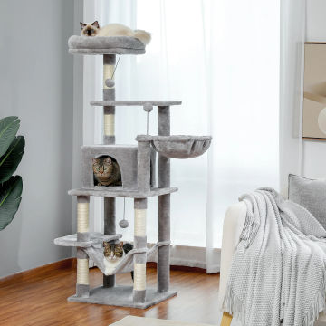 Height 105CM Cat Tree House Condo Furniture Multi-Layer Cat Tower Natural Sisal Scratching Post Large Top Perch Hummock Baskets