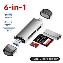 6-in-1 Multifunction USB 3.0 Card Reader: U Disk Type C/Micro USB/TF/SD Flash Drive Memory Card Reading Adapter