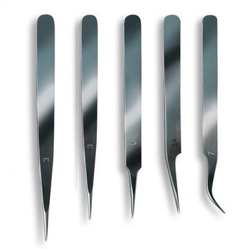 Set of 5 Stainless Steel Tweezers with Fine Point