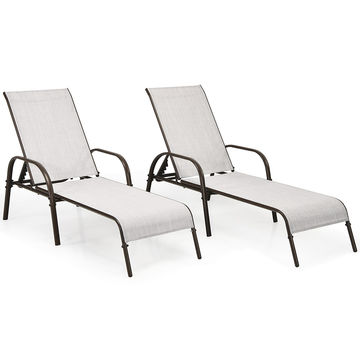 Goplus Set of 2 Patio Lounge Chaise Lounges Recliner Adjustable Back 