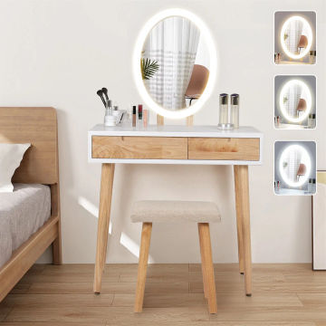 Wood colored bedroom dressing table,ladies' dressing table,dressing table with storage drawer and makeup mirror,with dress stool