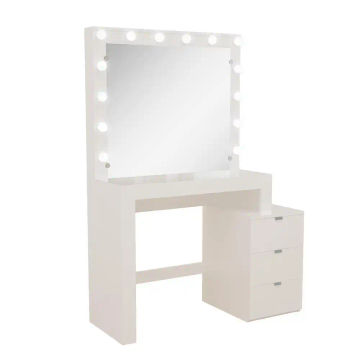 Vanity Desk with Mirror and 12 LED Light Bulbs - White Makeup Vanity with Lights for Bedroom, Adjustable Brightness