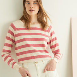 100% ORGANIC-COTTON STRIPED SWEATER ECRU