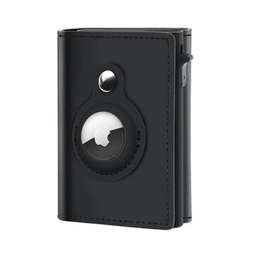 Leather AirTag Wallet with RFID Protection, Minimalist Credit Card Bag for Apple AirTag / Color: Black noAirtag