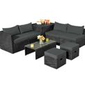 Goplus Patiojoy 8PCS Patio Rattan Furniture Set Grey