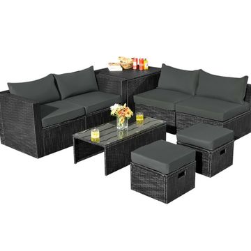 Goplus Patiojoy 8PCS Patio Rattan Furniture Set Grey