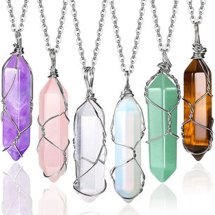 6 Piece Crystal Pendant Necklaces for Women Girls