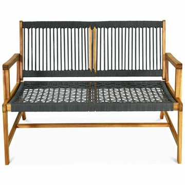 Goplus 2-Person Patio Acacia Wood Bench Loveseat Chair Porch Garden Yard Deck Furniture