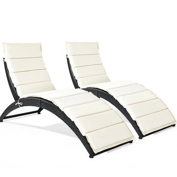 2PCS Portable Folding Patio Rattan Chaise Cushioned, Black