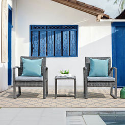 JARDINA 3 Pieces Patio Bistro Set Wicker Patio Conversation Set Outdoor Rattan Chair Set