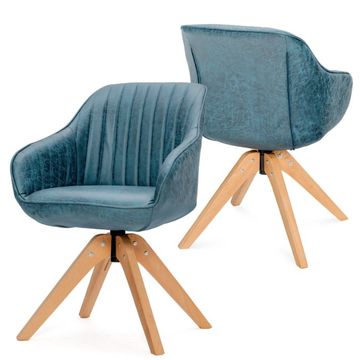 Goplus Costway Set of 2 Swivel Accent Chair Modern Leathaire Armchairs w/ Beech Wood Legs Blue