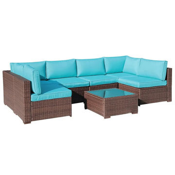 JARDINA 7 Pieces Outdoor Patio Sectional Set Wicker Garden Sofa Set